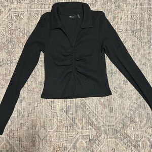 Black Ruched Long Sleeve Top